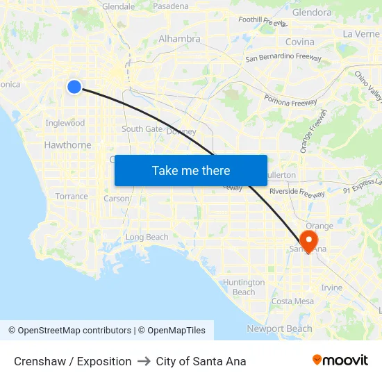 Crenshaw / Exposition to City of Santa Ana map