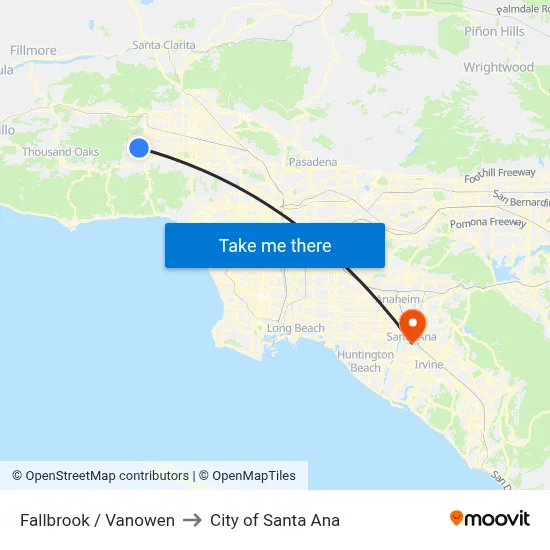 Fallbrook / Vanowen to City of Santa Ana map