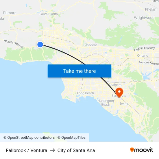 Fallbrook / Ventura to City of Santa Ana map