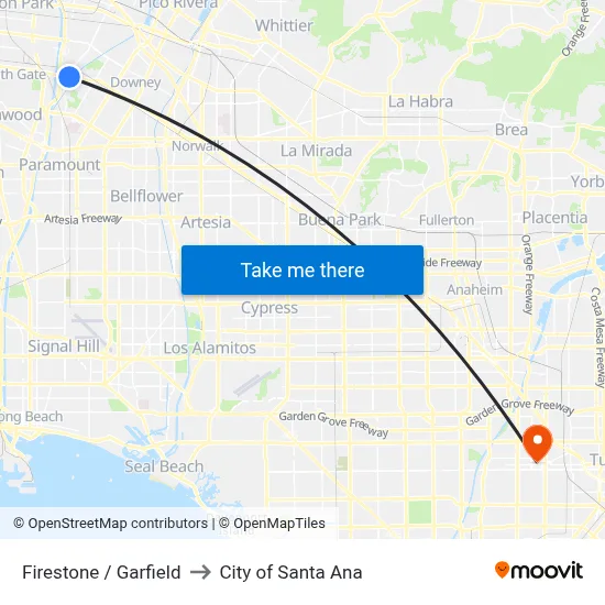 Firestone / Garfield to City of Santa Ana map