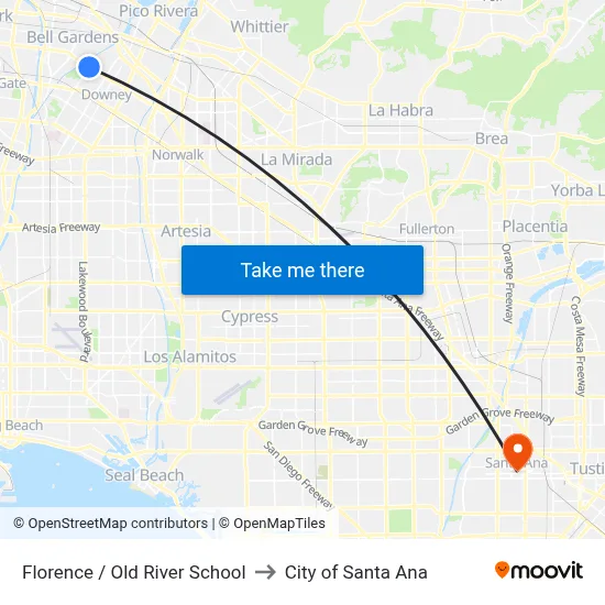 Florence / Old River School to City of Santa Ana map