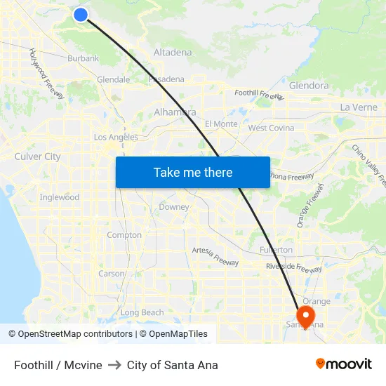 Foothill / Mcvine to City of Santa Ana map