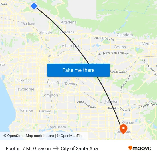 Foothill / Mt Gleason to City of Santa Ana map