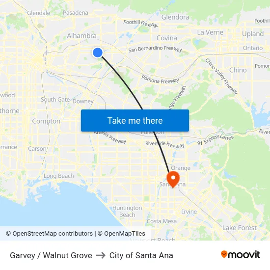 Garvey / Walnut Grove to City of Santa Ana map