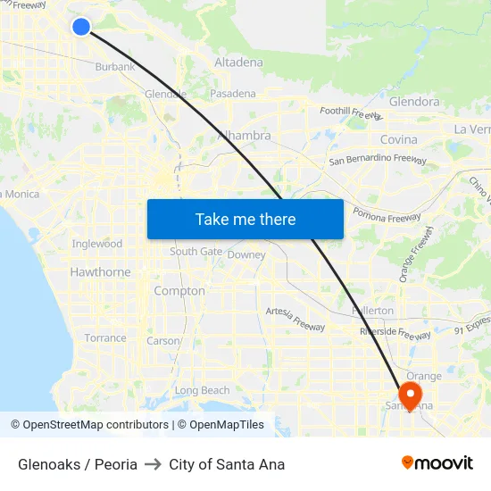 Glenoaks / Peoria to City of Santa Ana map