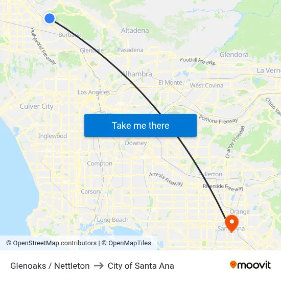Glenoaks / Nettleton to City of Santa Ana map