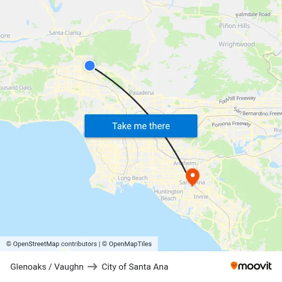 Glenoaks / Vaughn to City of Santa Ana map