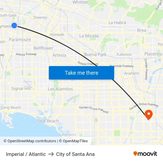 Imperial / Atlantic to City of Santa Ana map