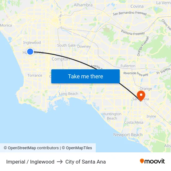 Imperial / Inglewood to City of Santa Ana map