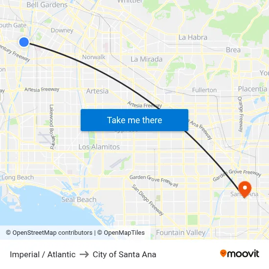 Imperial / Atlantic to City of Santa Ana map