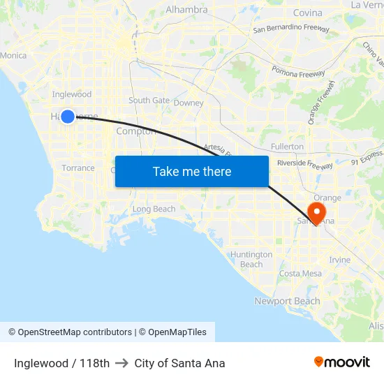 Inglewood / 118th to City of Santa Ana map