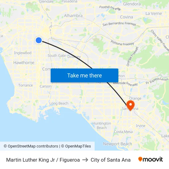 Martin Luther King Jr / Figueroa to City of Santa Ana map
