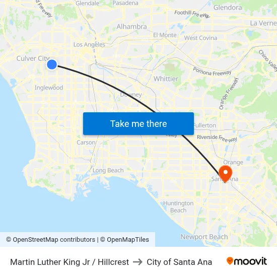 Martin Luther King Jr / Hillcrest to City of Santa Ana map