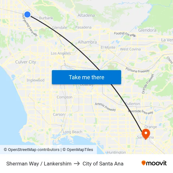 Sherman Way / Lankershim to City of Santa Ana map