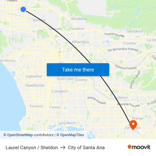 Laurel Canyon / Sheldon to City of Santa Ana map