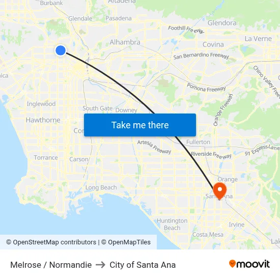 Melrose / Normandie to City of Santa Ana map