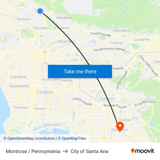 Montrose / Pennsylvania to City of Santa Ana map