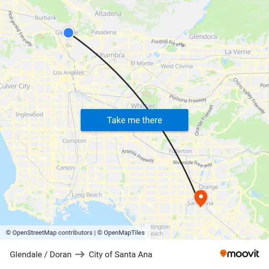 Glendale / Doran to City of Santa Ana map