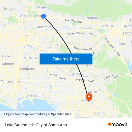 Lake Station to City of Santa Ana map