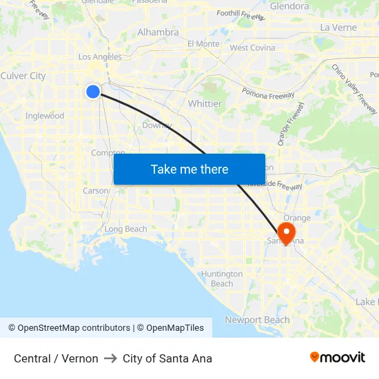 Central / Vernon to City of Santa Ana map