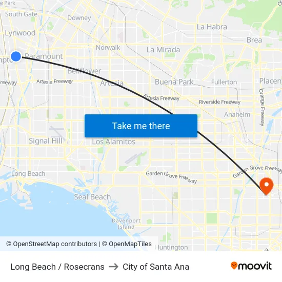 Long Beach / Rosecrans to City of Santa Ana map