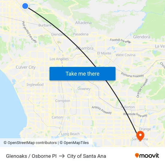 Glenoaks / Osborne Pl to City of Santa Ana map