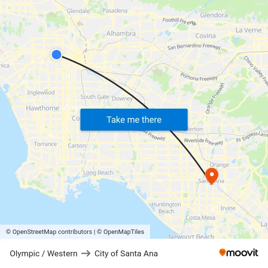 Olympic / Western to City of Santa Ana map