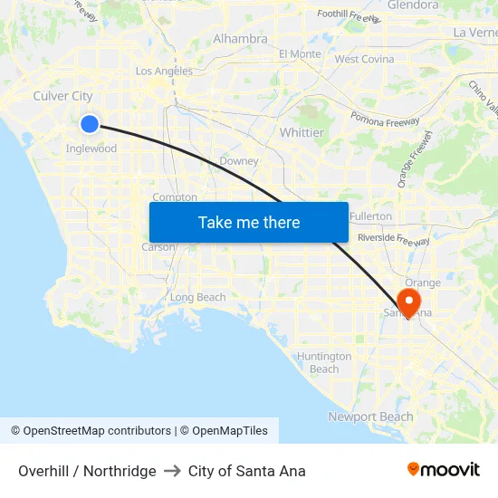 Overhill / Northridge to City of Santa Ana map