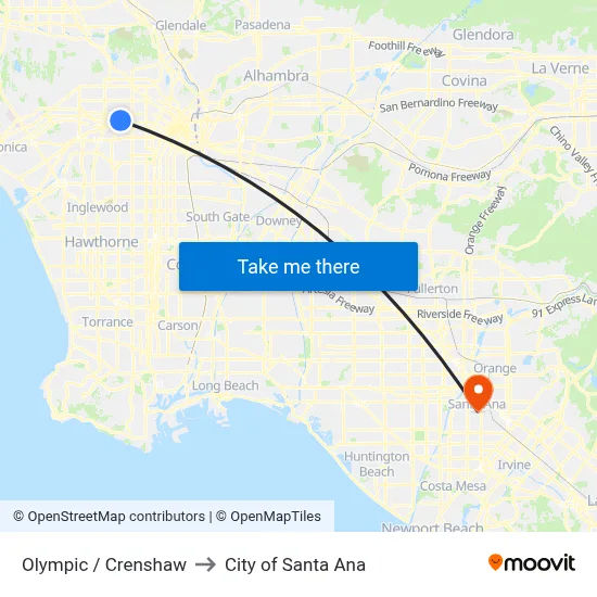 Olympic / Crenshaw to City of Santa Ana map