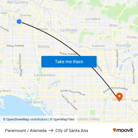 Paramount / Alameda to City of Santa Ana map