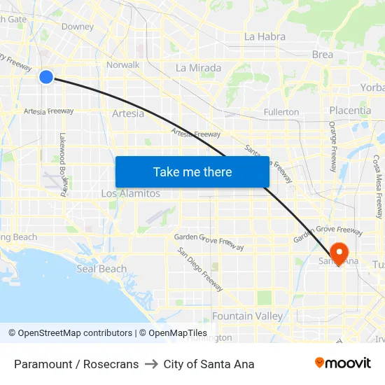 Paramount / Rosecrans to City of Santa Ana map