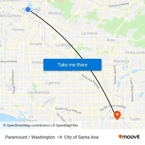 Paramount / Washington to City of Santa Ana map