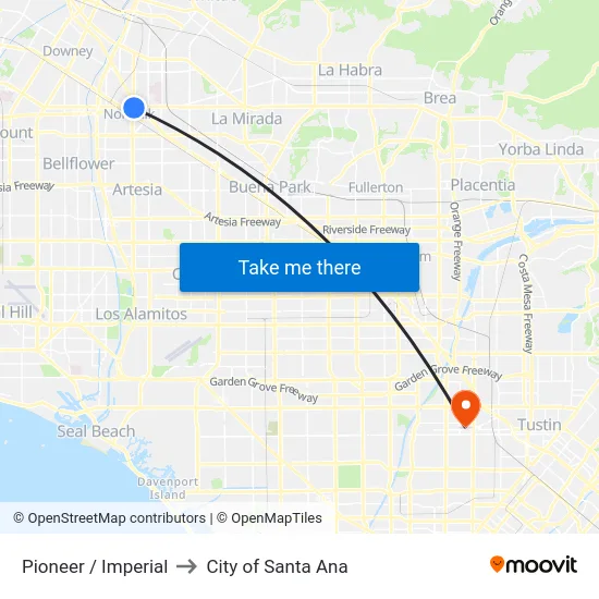Pioneer / Imperial to City of Santa Ana map
