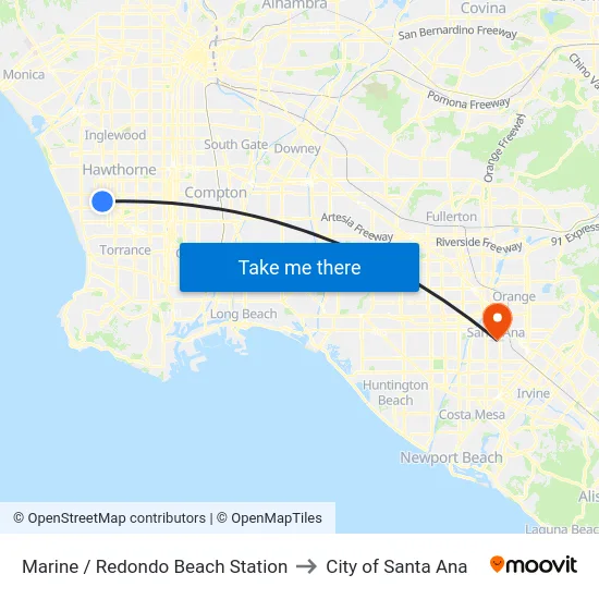 Marine / Redondo Beach Station to City of Santa Ana map