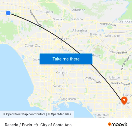 Reseda / Erwin to City of Santa Ana map