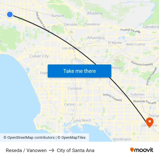 Reseda / Vanowen to City of Santa Ana map