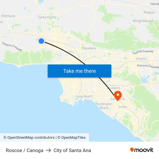 Roscoe / Canoga to City of Santa Ana map