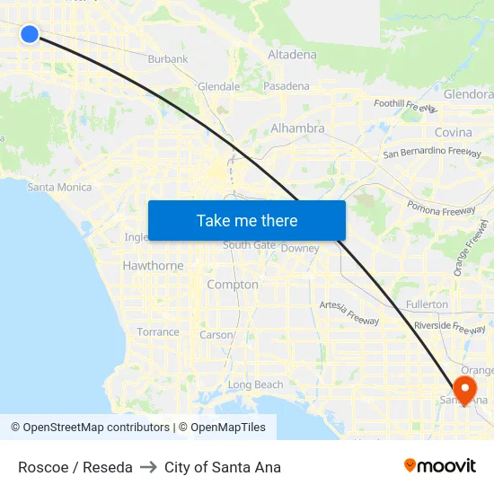 Roscoe / Reseda to City of Santa Ana map