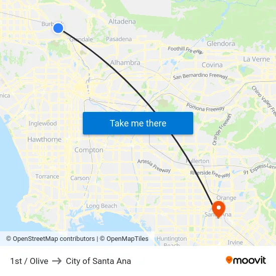 1st / Olive to City of Santa Ana map