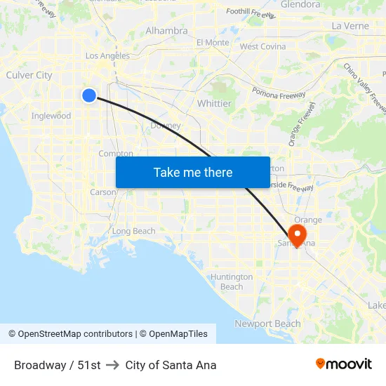 Broadway / 51st to City of Santa Ana map