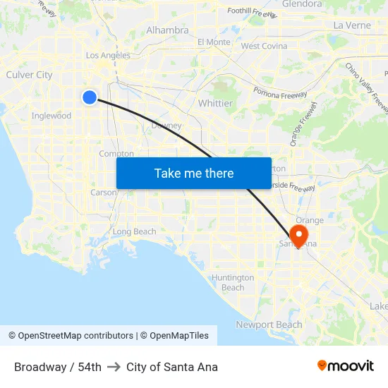 Broadway / 54th to City of Santa Ana map