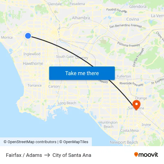 Fairfax / Adams to City of Santa Ana map
