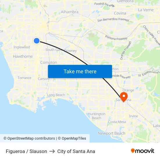 Figueroa / Slauson to City of Santa Ana map