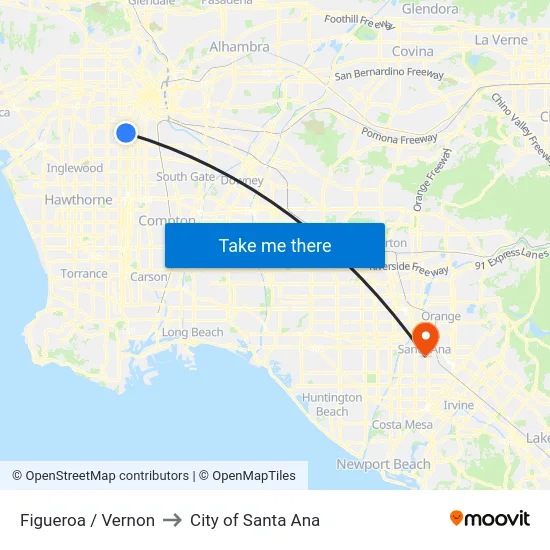 Figueroa / Vernon to City of Santa Ana map