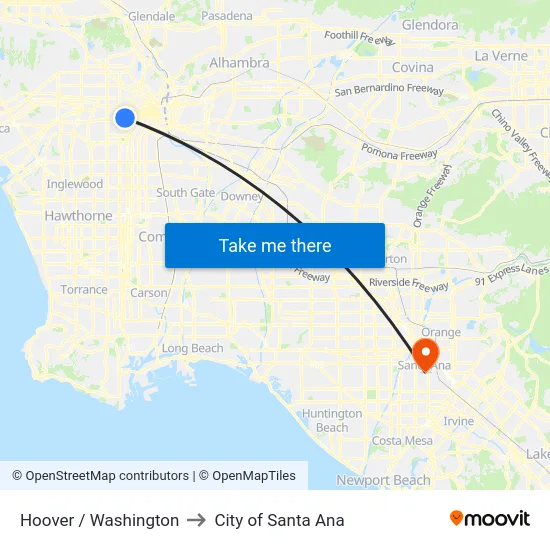 Hoover / Washington to City of Santa Ana map