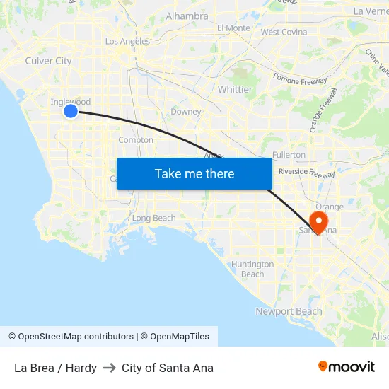 La Brea / Hardy to City of Santa Ana map