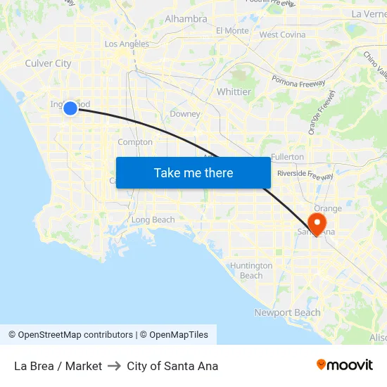 La Brea / Market to City of Santa Ana map