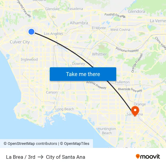 La Brea / 3rd to City of Santa Ana map