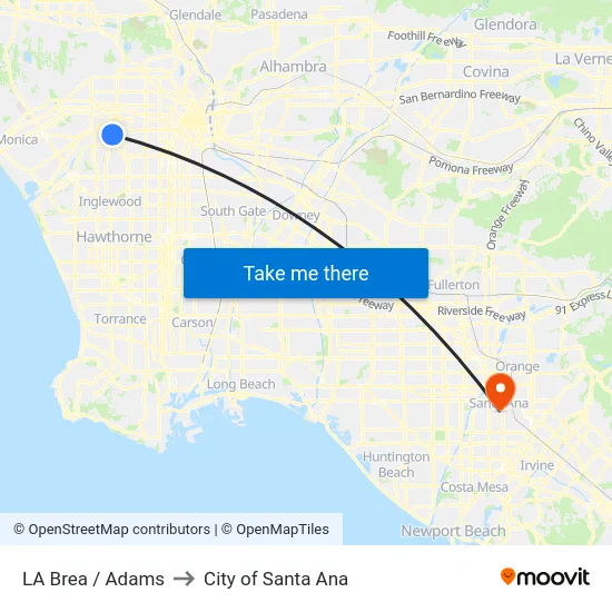LA Brea / Adams to City of Santa Ana map