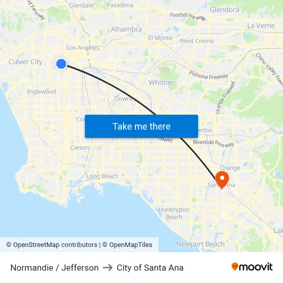 Normandie / Jefferson to City of Santa Ana map